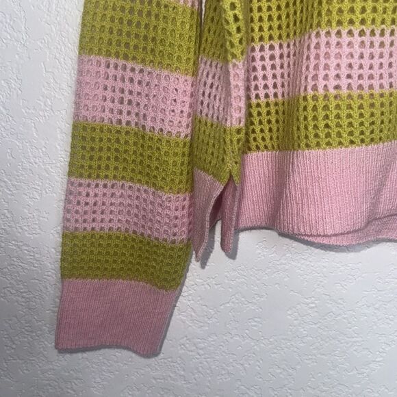 NWT ATM Anthony Thomas Melillo Striped Cashmere Mesh Knit Hoodie Pink Moss Small - Picture 5 of 15